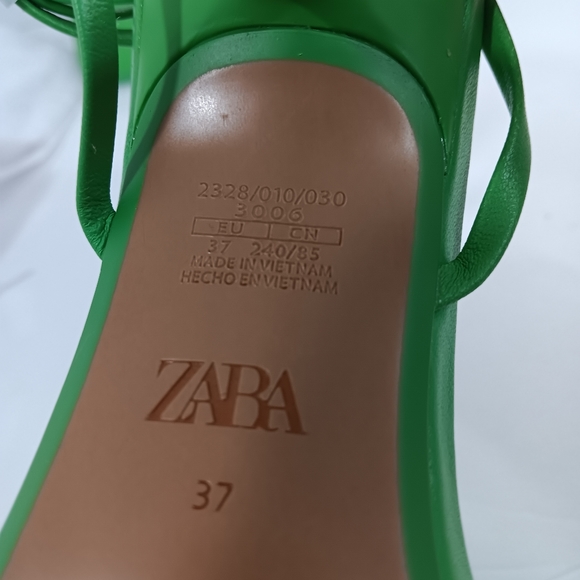 ZARA green strap leather heel sandal size 6.5 With Shoe Bag NEW - Picture 9 of 10